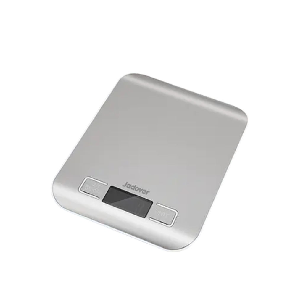 Balanza electrónica de cocina - Capacidad: 5g - 5000g - Unidad: g/lb/ml/oz - Tamaño: 18 x 13.9 x 1.8cm - Acero inoxidable - Apagado automático - Pantalla LCD