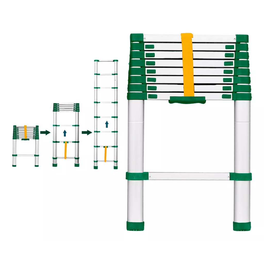 Escalera telescópica - Escalones: 8 - Aluminio - Altura máx. extendida: 2600mm - Máx. carga: 150kg