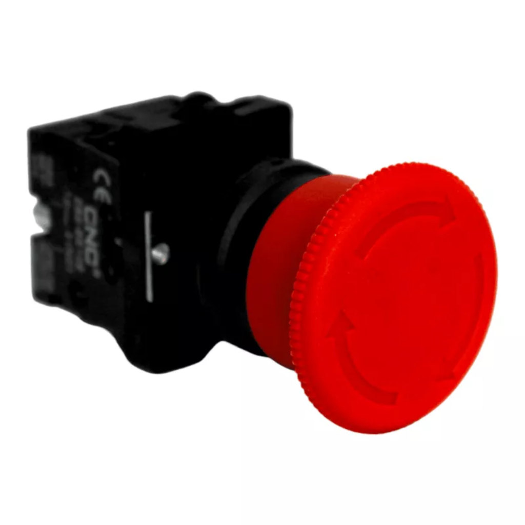 PULSADOR DE EMERGENCIA PLASTICO HONGO 40MM ROJO 1/4 GIRO (1 NORMAL CERRADO + 1 NORMAL ABIERTO)