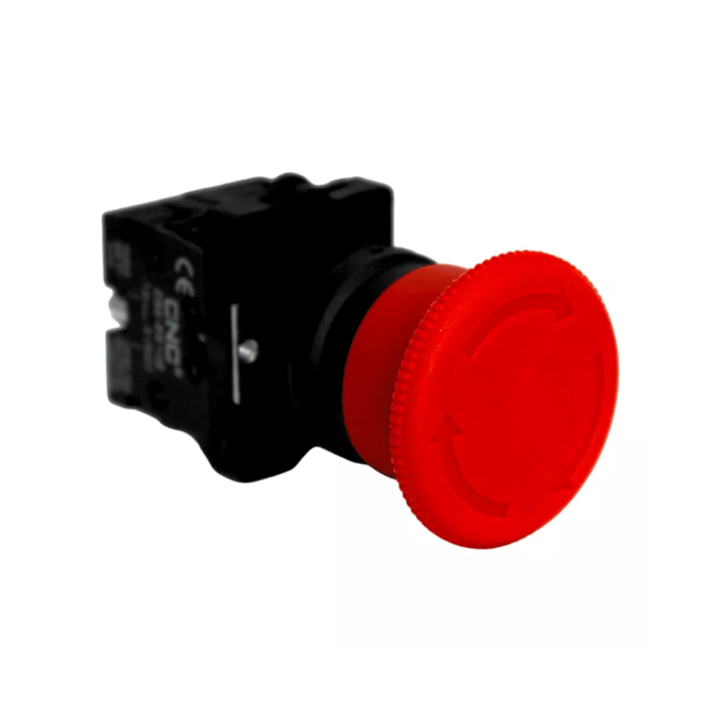 PULSADOR DE EMERGENCIA PLASTICO HONGO 40MM ROJO 1/4 GIRO (1 NORMAL CERRADO + 1 NORMAL ABIERTO)