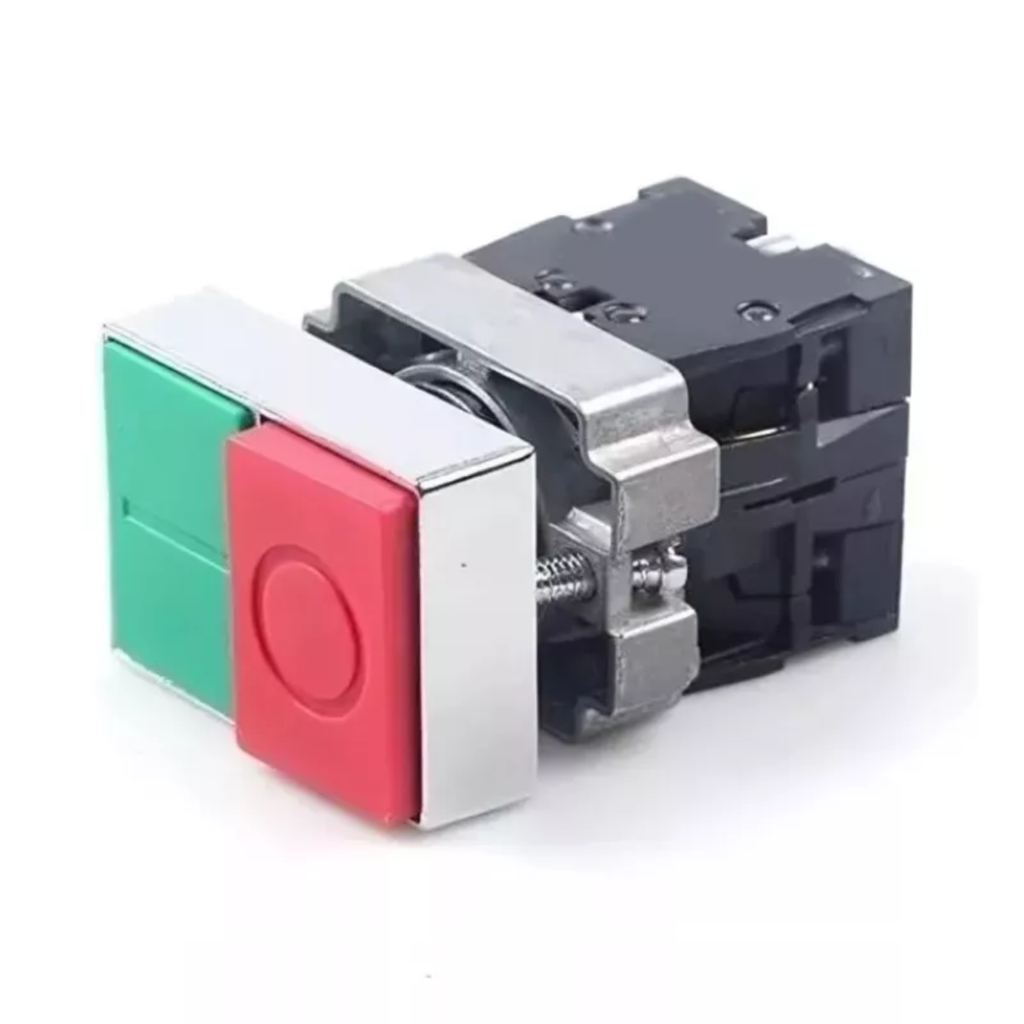 PULSADOR DOBLE VERDE/ROJO METALICO SALIENTE C/CONTACTOS AUXILIARES