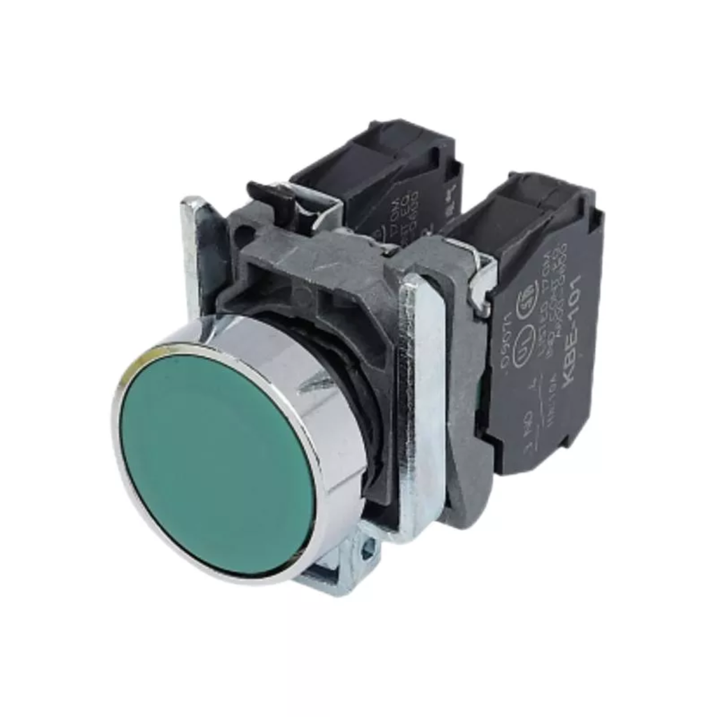 PULSADOR METALICO RASANTE VERDE (1 NA)