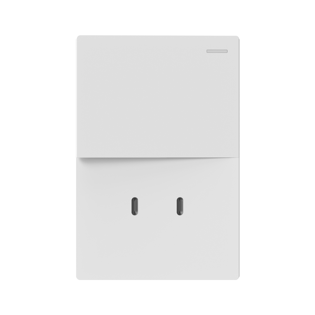TECLA Y USB-C MILAN BLANCO MACROLED, 1 CANAL, 2 VIAS, AC 250V, 10A MAX. 2 USB-C DE 30W, BASTIDOR METALICO