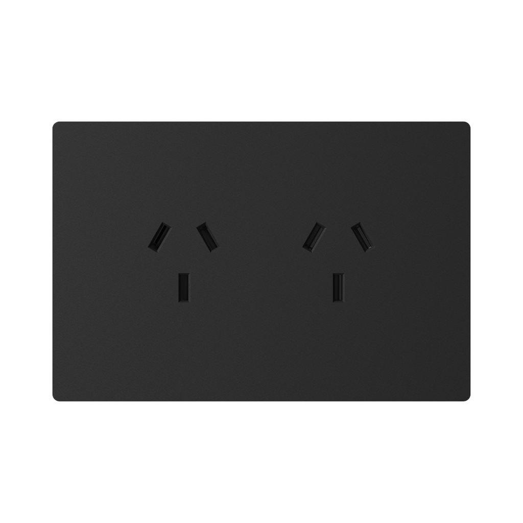 TOMACORRIENTE DOBLE MILAN NEGRO MACROLED, AC 250V, 10A MAX. BASTIDOR METALICO