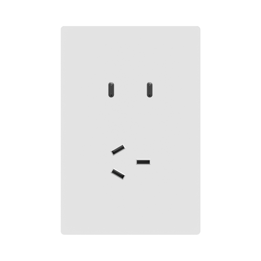 TOMACORRIENTE Y USB-C MILAN BLANCO MACROLED, AC 250V, 10A MAX. 2 USB-C DE 20W, BASTIDOR METALICO