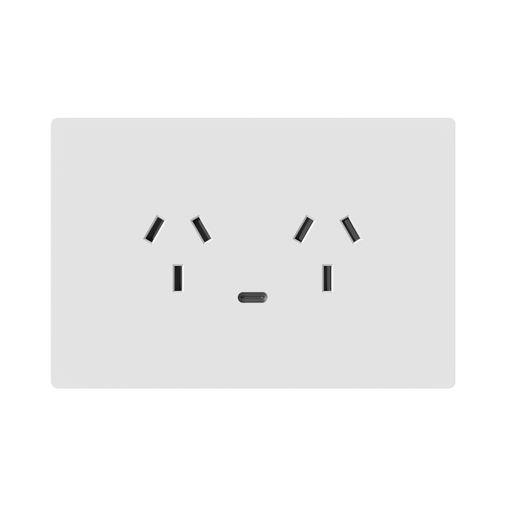 TOMACORRIENTE DOBLE Y USB-C MILAN BLANCO MACROLED, AC 250V, 10A MAX. 1 USB-C DE 20W, BASTIDOR METALICO