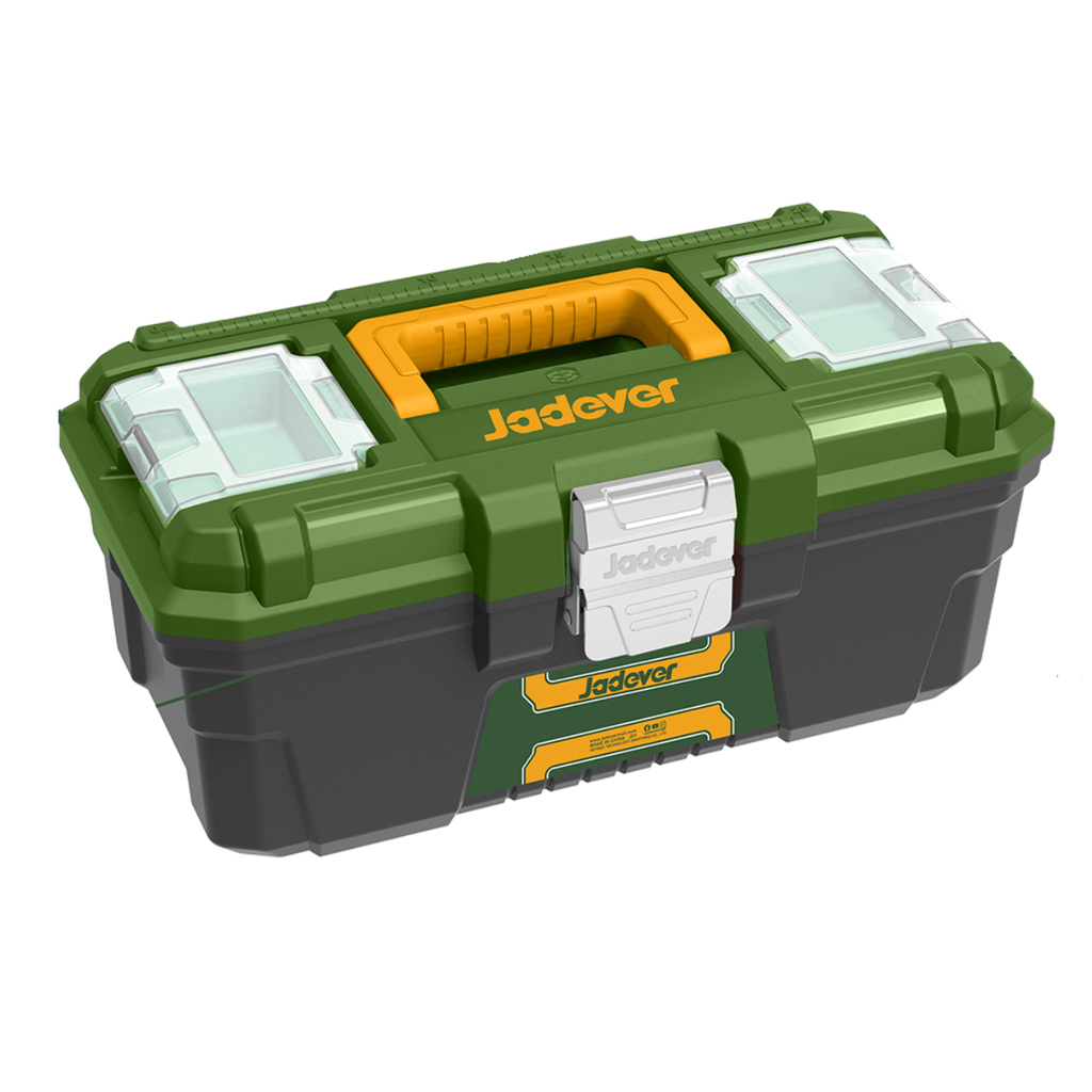 CAJA DE HERRAMIENTAS DE PLÁSTICO 16'' - 405X215X205MM, MATERIAL PP, HEBILLA DE METAL, CARGA MAX. 15KG, TAPA SUPERIOR CON 3 ZONAS DE ALMACENAMIENTO Y FUNCION DE BASCULA, CON BANDEJA DE PLASTICO