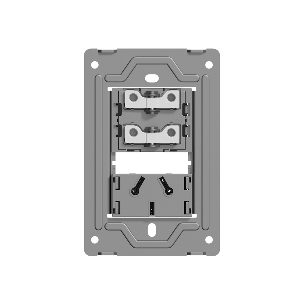 TECLA Y TOMACORRIENTE BI-NORMA MILAN MACROLED, 2 CANALES, AC 250V, 10A MAX. BASTIDOR METALICO, SIN FRENTE