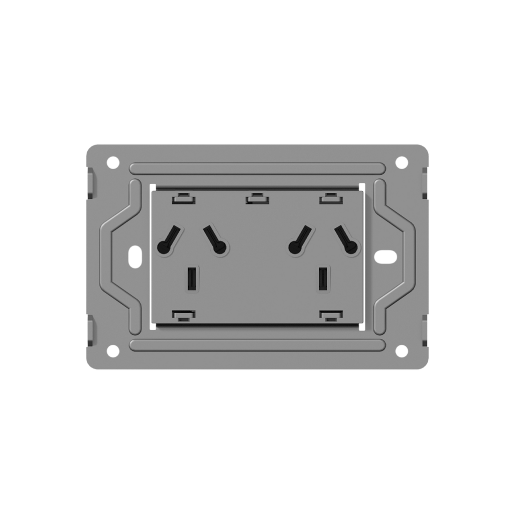 TOMACORRIENTE BI-NORMA DOBLE MILAN MACROLED, AC 250V, 10A MAX. BASTIDOR METALICO, SIN FRENTE