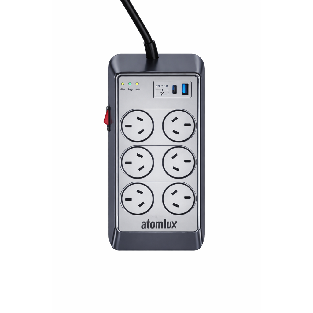 Estabilizador + Filtro de línea + USB Tipo C + 6 Salidas + Prot. P/Internet 1000 VA.