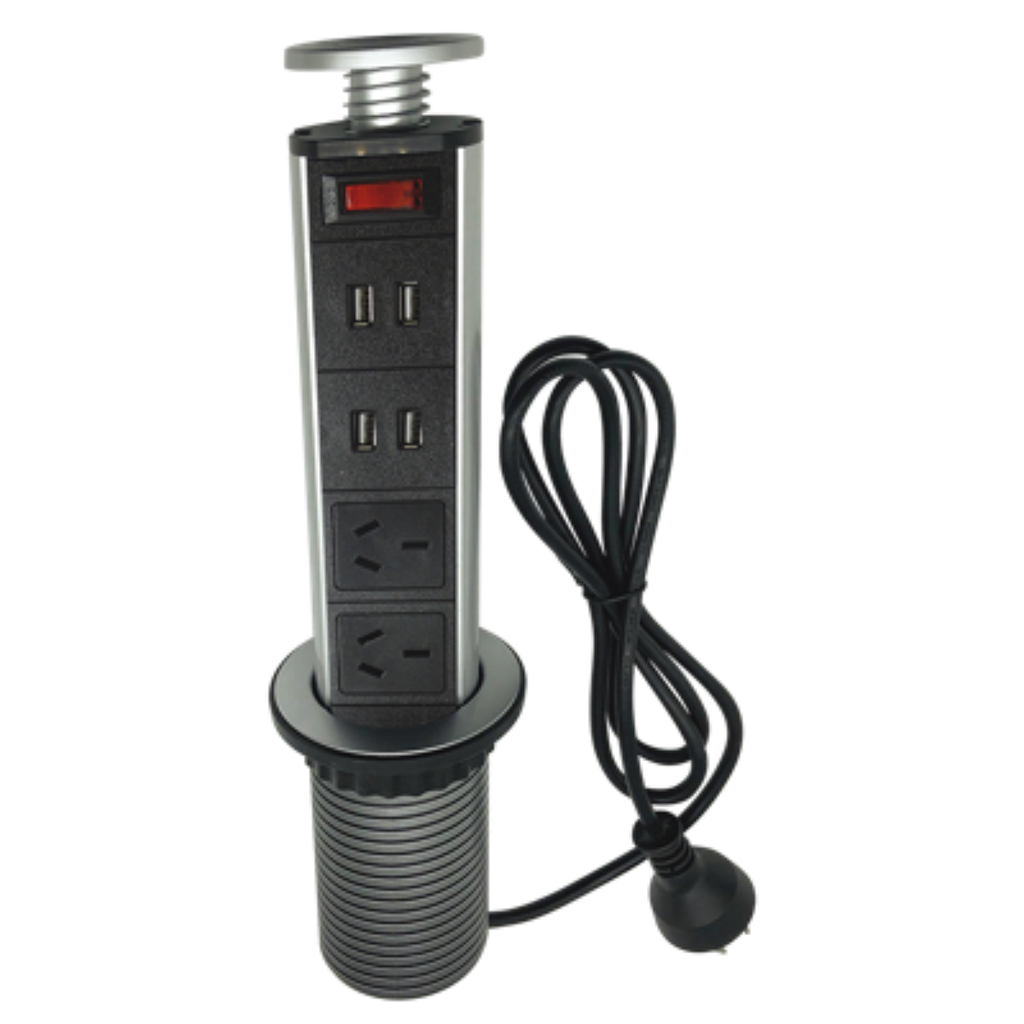 ESTACION DE CARGA TELESCOPICA TBCIN 2 TOMAS + 4 PUERTOS USB NEGRO