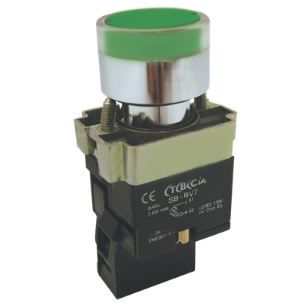 LINEA METALICA PULSADOR TBCIN CON PILOTO CON REDUCTOR DE TENSIÖN VERDE