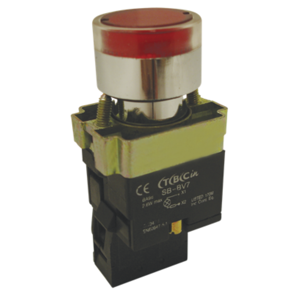 LINEA METALICA PULSADOR TBCIN CON PILOTO CON REDUCTOR DE TENSIÖN ROJO