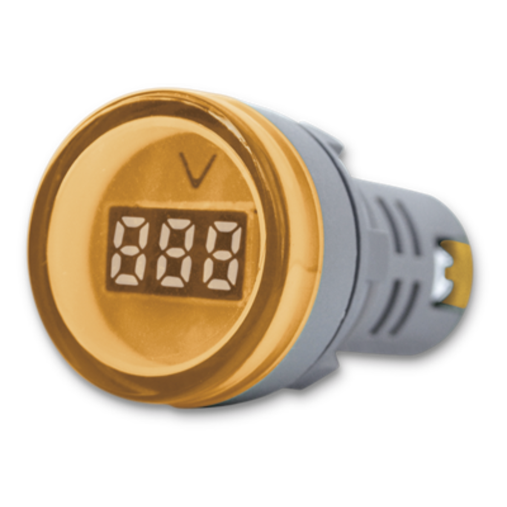 MINI VOLTIMETRO-AMPERIMETRO TBCIN DIGITAL REDONDO COLOR AMARILLO - 