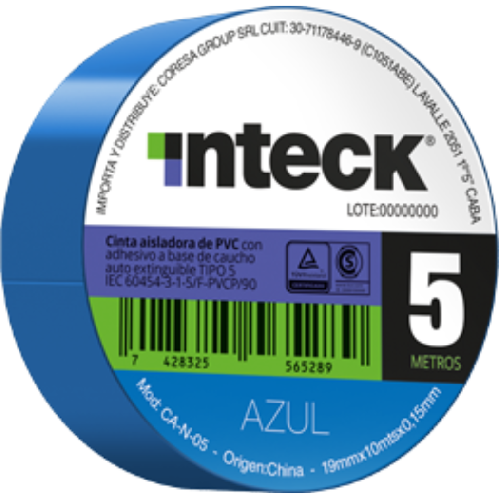 CINTA ADHESIVA PVC INTECK - AZUL 5 METROS