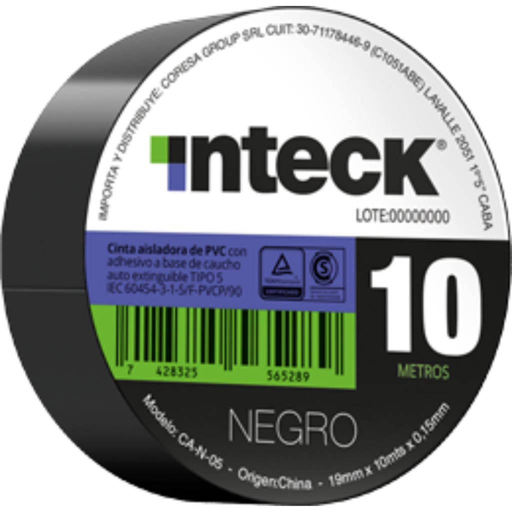 CINTA ADHESIVA PVC INTECK - NEGRA 10 METROS