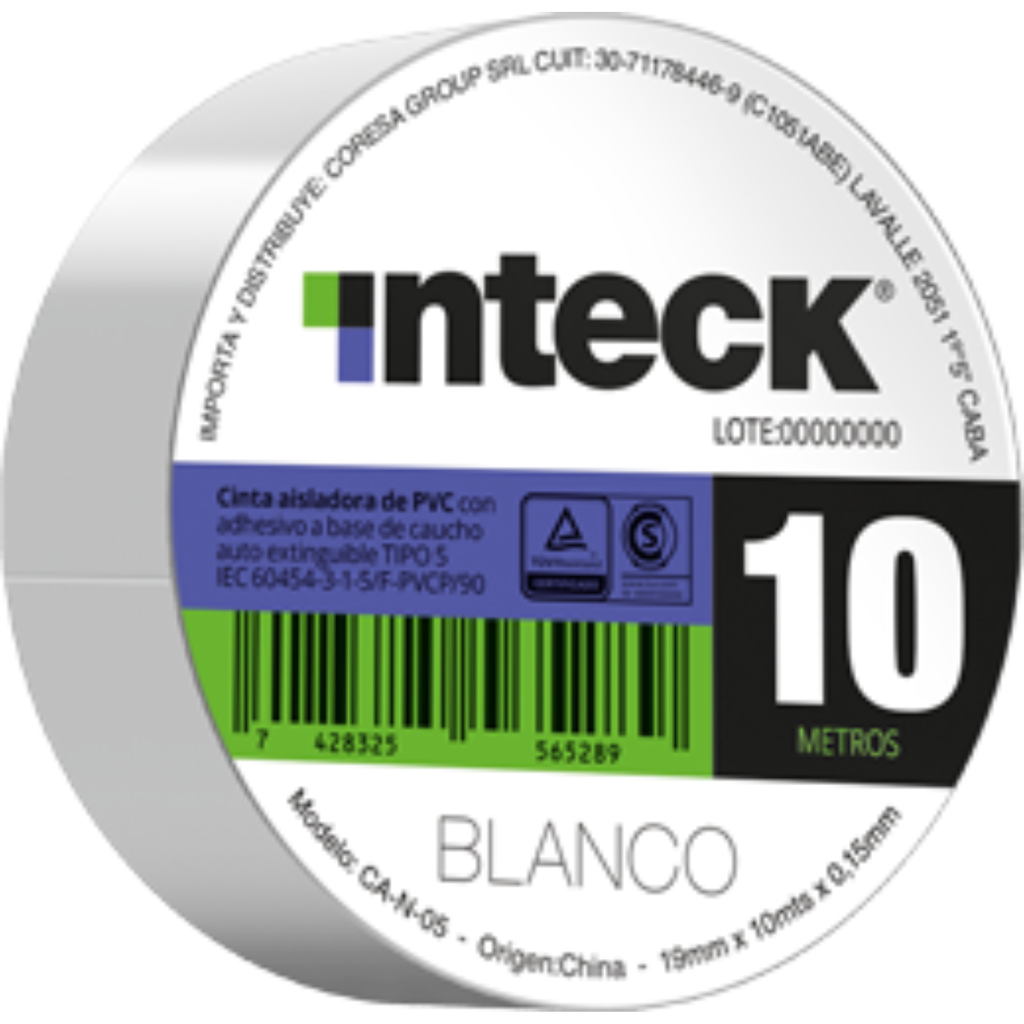 CINTA ADHESIVA PVC INTECK - BLANCA 10 METROS