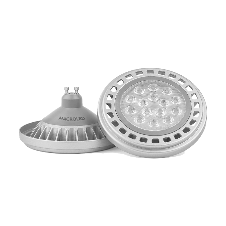 AR111 MACROLED ALUM GRIS 15W GU10 AC200-240V CALIDO 2700K DIM 30º