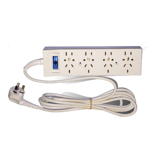 [CAM1000] PROLONGADOR DE 4 TOMAS BLANCO C/CABLE 3,00 MTS.