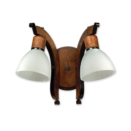 [CAR401/2] APLIQUE 2 LUCES MADERA RUSTICA TULIPA PRENSADA 13CM 401/2