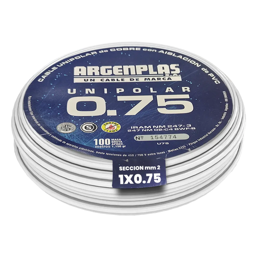 [ARGU075BLBO] Unipolar 1 x 0.75 mm2 Blanco bobina  IRAM NM 247-3
