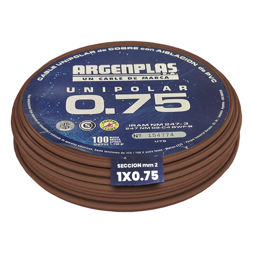 [ARGU075MARO] Cable Unipolar 0.75 mm Argenplas Marrón