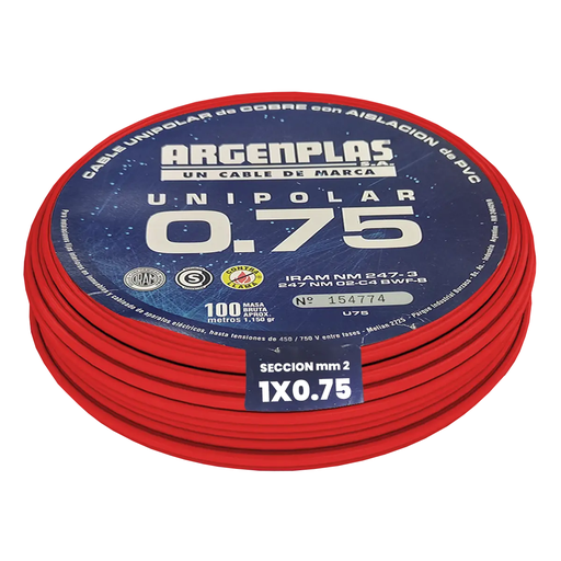 [ARGU075ROBO] Cable Unipolar 1 x 0.75 mm Argenplas Rojo