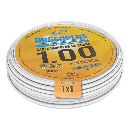 [ARGU1BLRO] Cable Unipolar 1 mm Argenplas Blanco