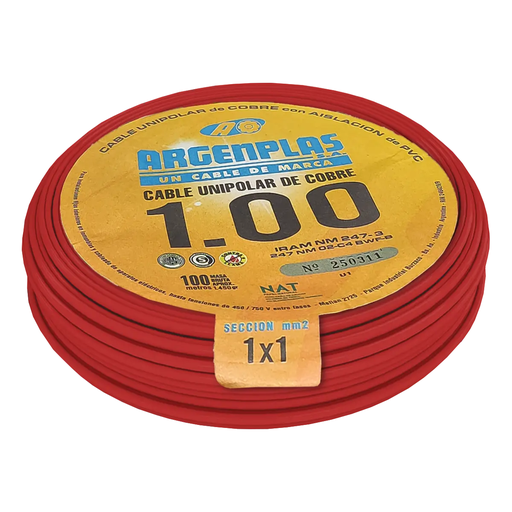 [ARGU1ROBO] Cable unipolar 1mm Argenplas Rojo