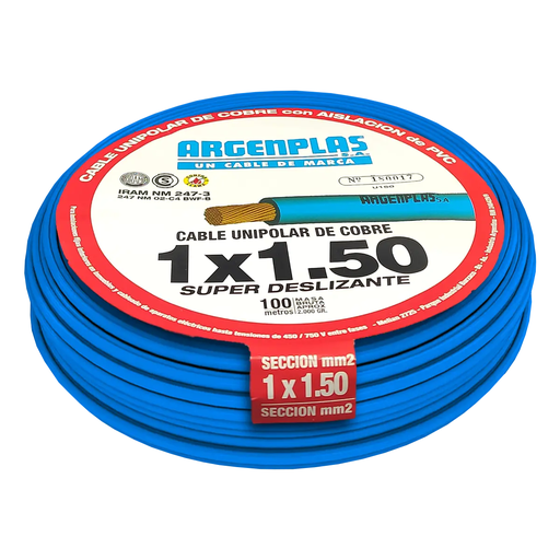[ARGU150CEBO] Cable Unipolar 1.5 mm Argenplas Celeste