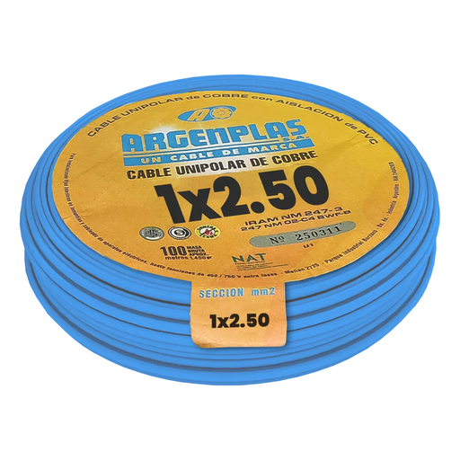 [ARGU250CERO] Cable Unipolar 2.5 mm Argenplas Celeste