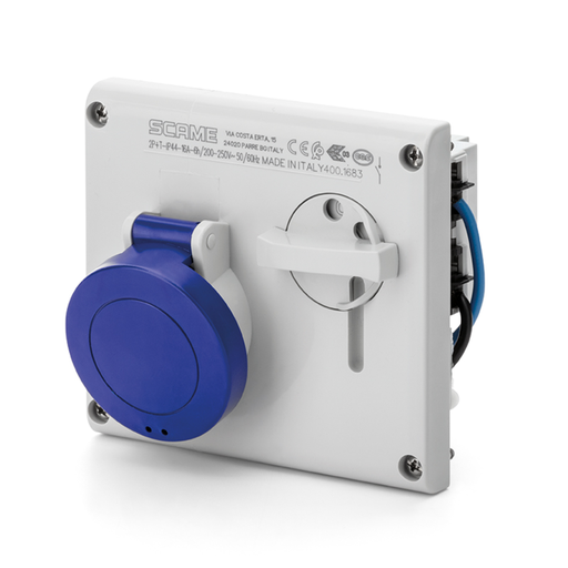[SCA400.1683] Base con Bloqueo 16A 2P+T 6h 200-250V 60Hz 50Hz 136X125MM Bornes con tornillo Con enclavamiento mecánico Omnia