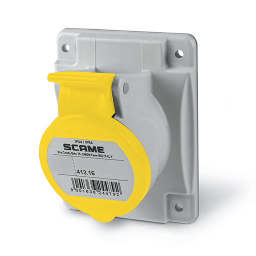 [SCA413.1660] Base empotrable industrial 16A 2P+T 4h 100-130V 50Hz 60Hz 70X87MM bornes con tornillo Optima