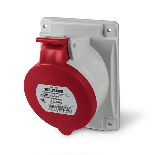 [SCA413.3267] Base empotrable industrial 32A 3P+N+T 6h 346-415V 50Hz 60Hz 84X106MM bornes con tornillo optima