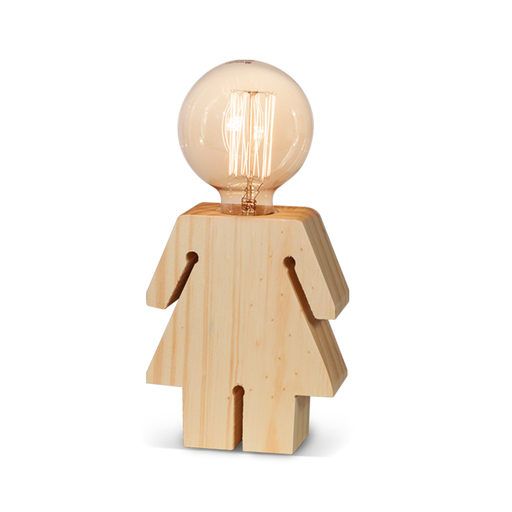 [CARNENA] VELADOR DE MADERA EN TONO NATURAL SILUETA NENA ALTURA 15CM ANCHO 12CM PARA E27.