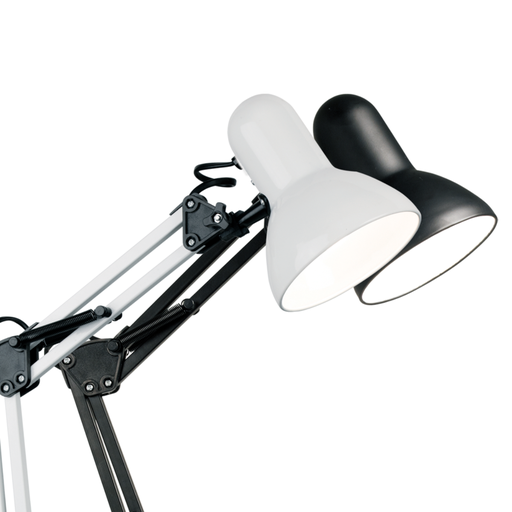 [DABClassic-Morsa Blanca] Lampara de escritorio clasica blanca doble brazo con pantalla de chapa estampada con morsa para E27