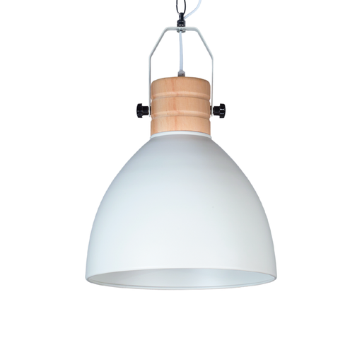 [DABBURGOS BLANCO] Colgante de chapa y madera ø30cm blanco mate E27