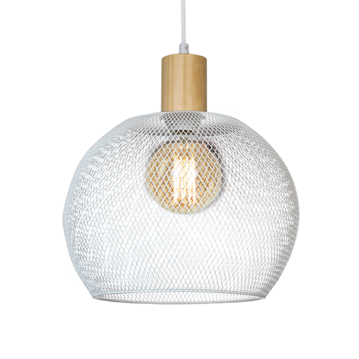 [DABOSAKA-LB] Colgante con madera y rejilla ø30cm para E27 led