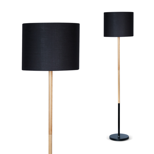 [DABTOKIO-PN] Lampara pie de madera con pantalla; H137cm; Negro