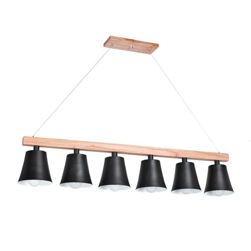 [CARA26 6 LINEAL] COLGANTE EN MADERA PARAÍSO Y CAMPANA DE METAL EN NEGRO E27 DIAMETRO DE LA CAMPANA 14 CM ALTO TOTAL 1MT REGULABLE CON TANZA LARGO DE LA MADERA 1 METRO