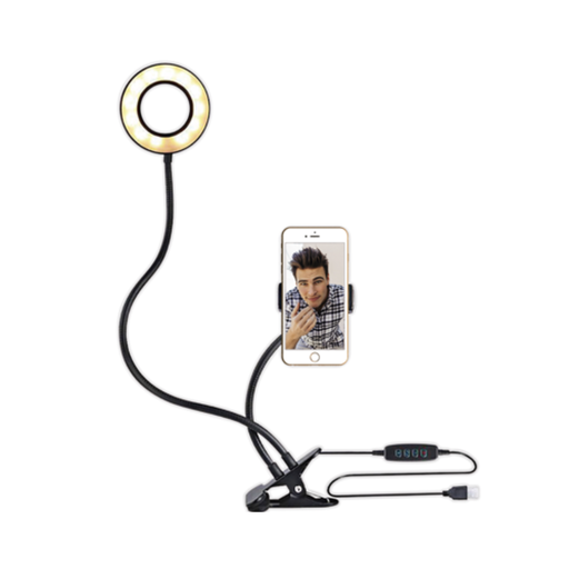 [TBCTRL88R-C] ARO A LED CON BRAZO FLEXIBLE Y CLIP SUJETADOR - 12W - USB 5V - Luz Cálida/Natural/Día - Dimerizable - Plástico / Aluminio