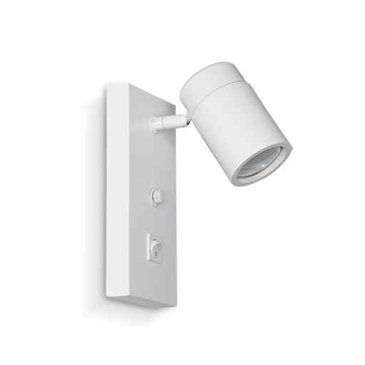 [CAR42/1PINBL] Dis-APLIQUE DE PARED DE UNA LUZ CON INTERRUPTOR EN LA BASE GU10 EN MADERA DE PARAÍSO PINTADA DE BLANCA MIDE 21 X 15 CM