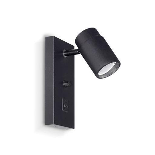 [CAR42/1PINNE] APLIQUE DE PARED DE UNA LUZ CON INTERRUPTOR EN LA BASE GU10 EN MADERA DE PARAÍSO PINTADA DE NEGRO MIDE 21 X 15 CM