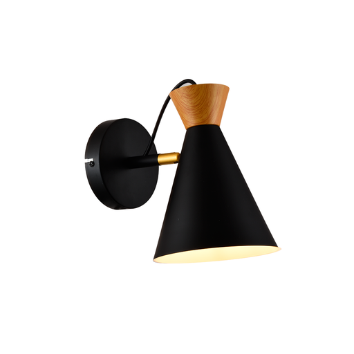 [CARC1] APLIQUE EN MADERA Y NEGRO PARA E27. DIAMETRO: 16 CM X ALTURA 21 CM