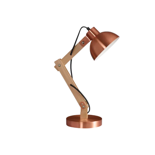 [DABARLON-V COBRE] Dis-Lamp. mesa en madera y chapa Cobre c/cable textil para E27