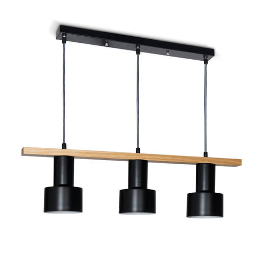 [DABTUNE-3N] Colgante 3L de chapa Negro con madera para E27