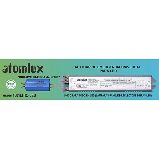 [ATO1601LITIO LED] AUXILIAR EMERGENCIA UNIV. LED LAMP. + PAN. + TIRAS+REF