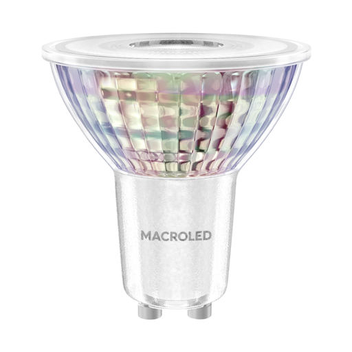 [CORPAR16-V-7W-36D-WW] DICROICA MACROLED VIDRIO GU10 7W NO DIM AC180-265V FP>0.5 CALIDO 2700K 36°