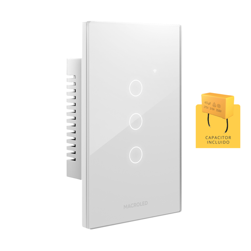 [CORTSX3B-CP] TECLA SMART BLANCO MACROLED 3 CANALES AC100-240V MAX 10A CON CAPACITOR