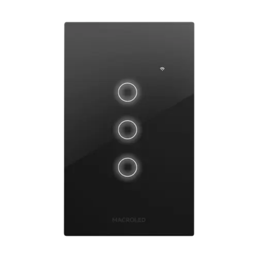 [CORTSX3N-CP] TECLA SMART NEGRO MACROLED 3 CANALES AC100-240V MAX 10A CON CAPACITOR